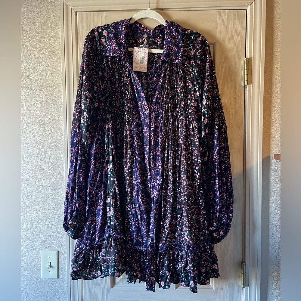 Free People Black and Purple Floral Tunic